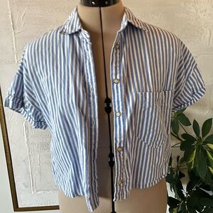 Cropped striped blue shirt